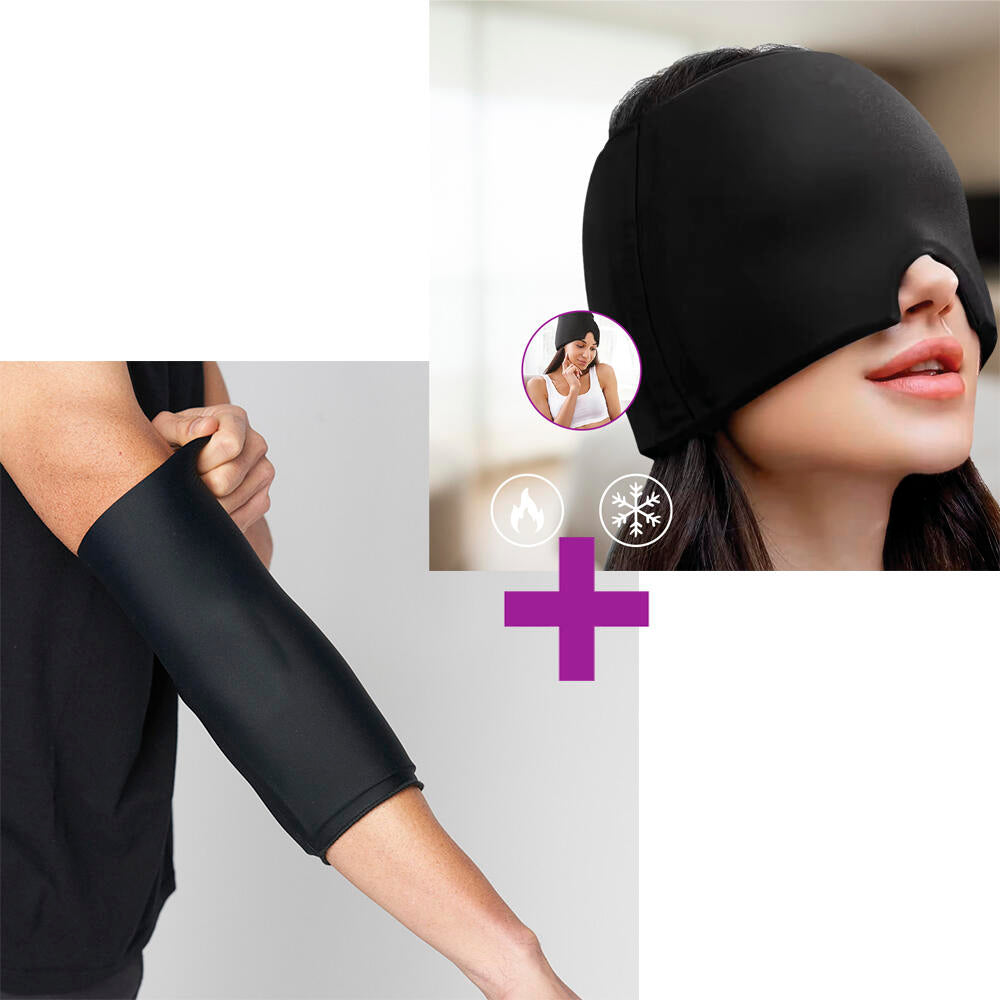 Pack 2x1 Alivio Dolor - Gorro Gel Frío Migraña + Rodillera Gel - Terapia Frío/Calor