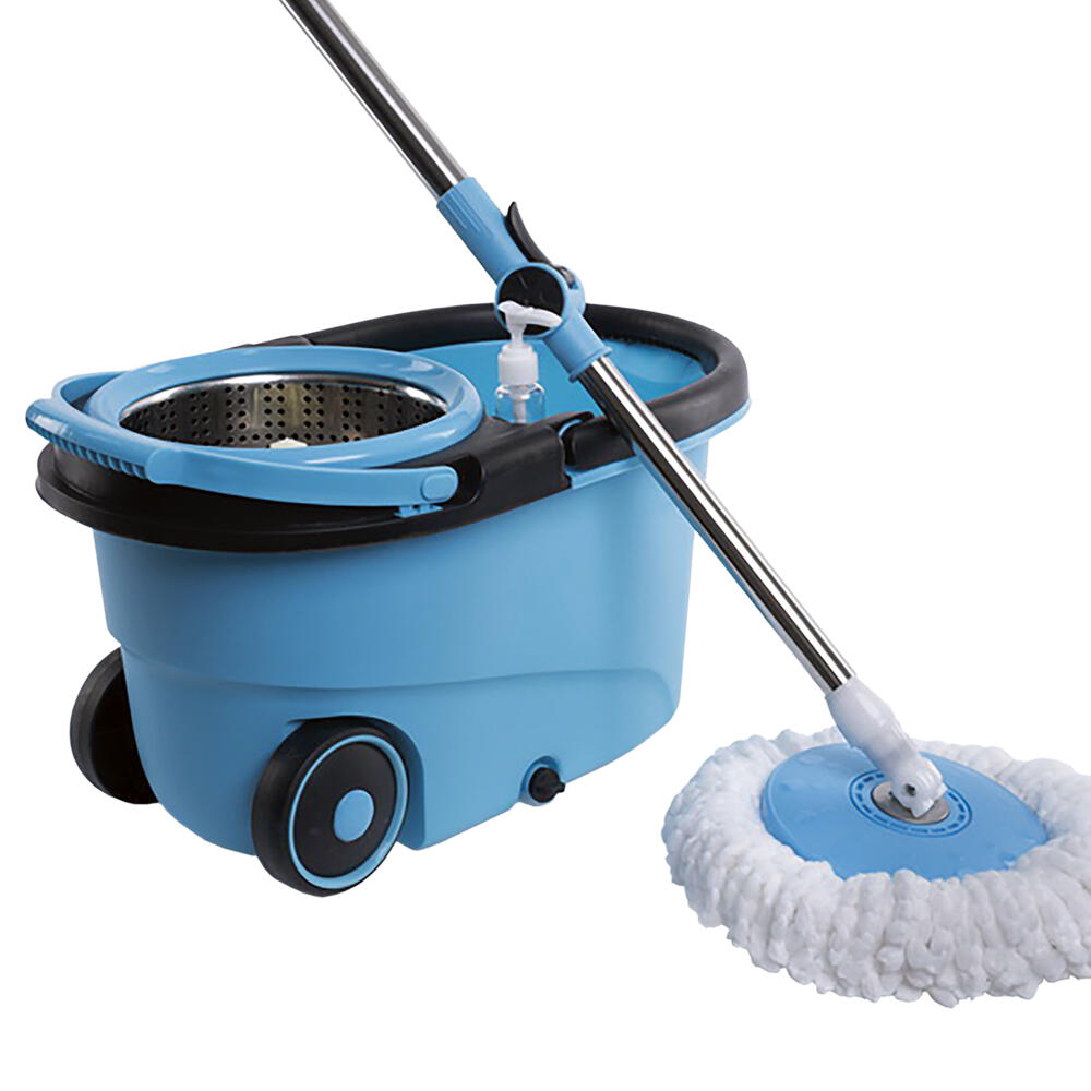 Fregona con Cubo Escurridor Inox y Ruedas - Mopa Giratoria 360º con 2 Recambios
