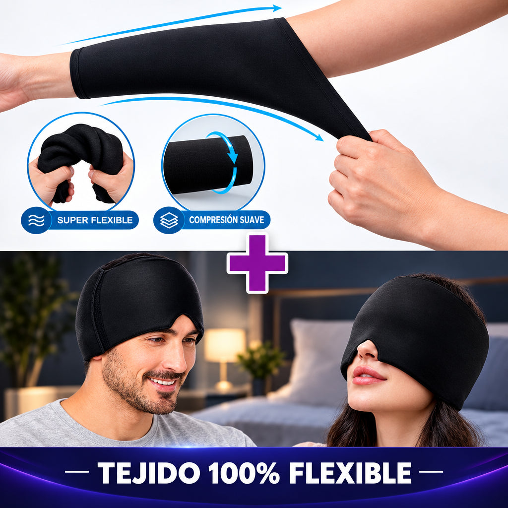 Pack 2x1 Alivio Dolor - Gorro Gel Frío Migraña + Rodillera Gel - Terapia Frío/Calor