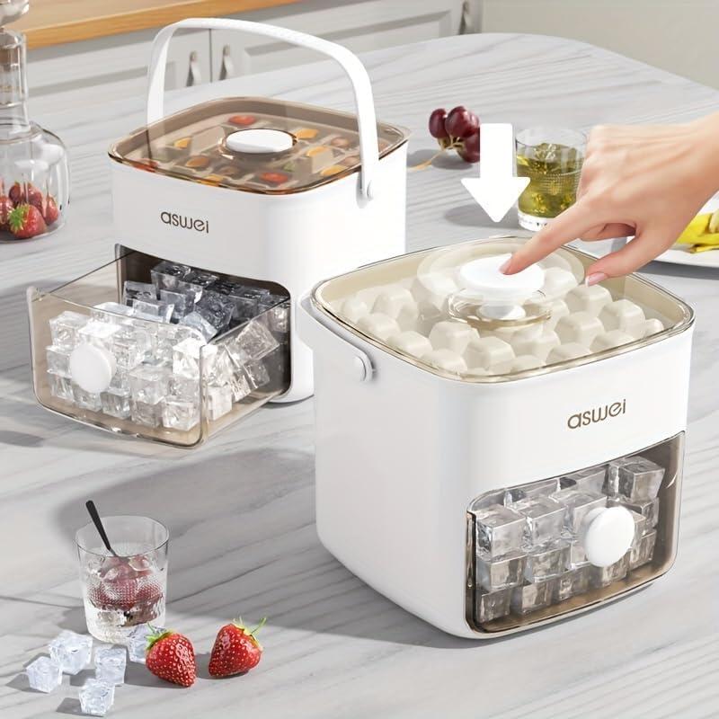 Máquina para Hacer Cubitos de Hielo 2 en 1 con Bandeja y Tapa 32 Cubitos