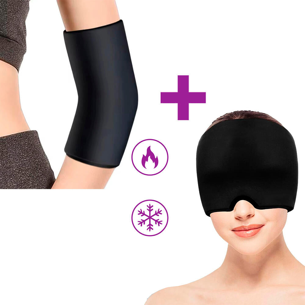 Pack 2x1 Alivio Dolor - Gorro Gel Frío Migraña + Rodillera Gel - Terapia Frío/Calor
