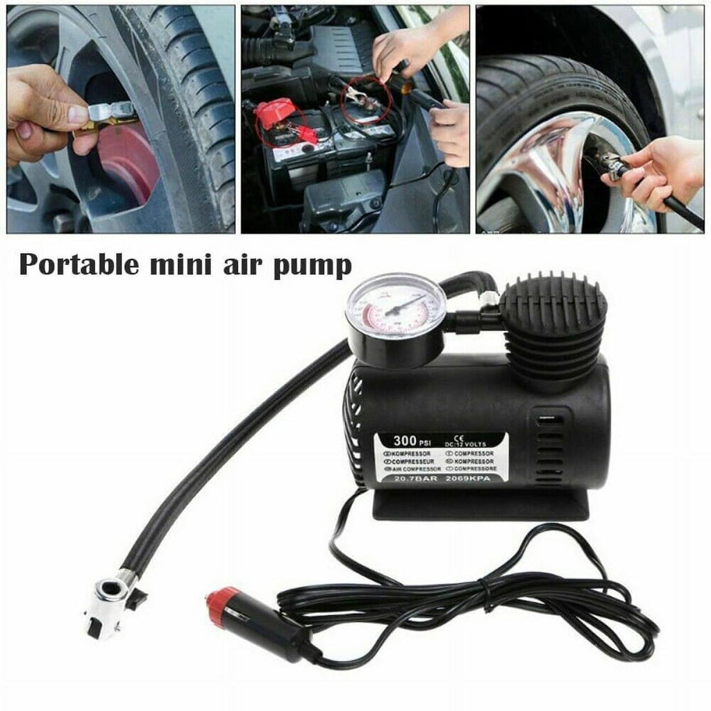 Compresor de Aire Portátil 12V 300 PSI para Neumáticos Coche con Manómetro