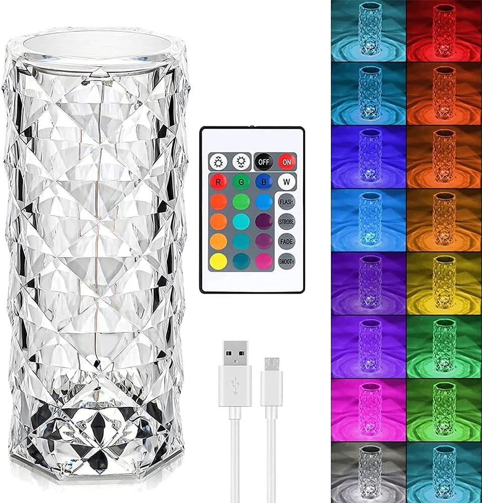 Lámpara Cristal LED Táctil RGB - Mesa 16 Colores con Mando