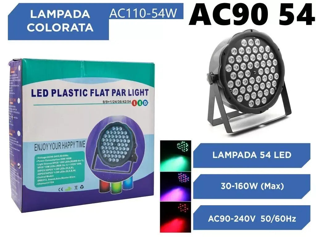 Foco Par 54 LED RGB-  Luz Fiestas , DJ Discoteca Con Mando