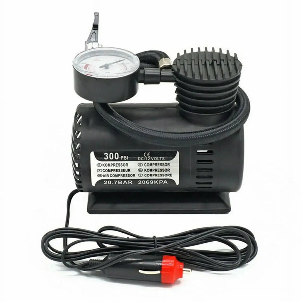 Compresor de Aire Portátil 12V 300 PSI para Neumáticos Coche con Manómetro