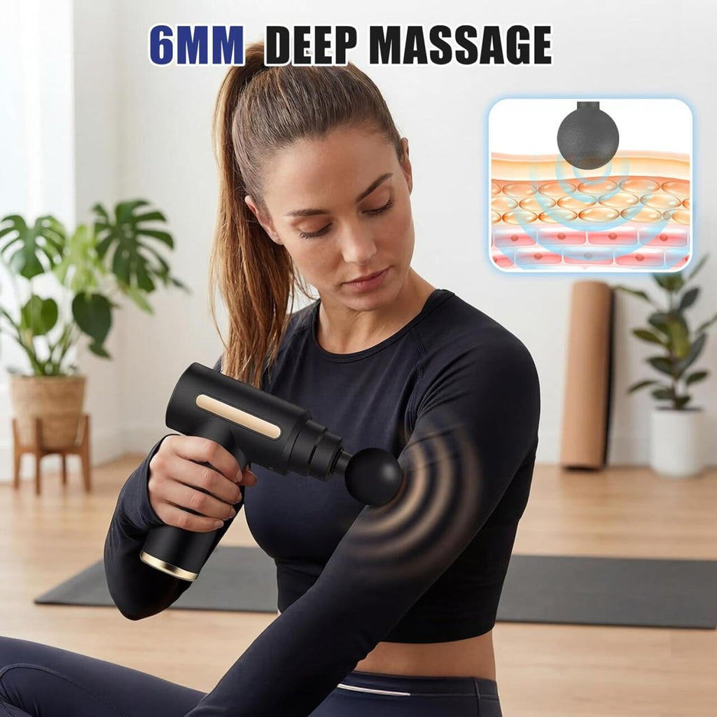 Pistola de Masaje Muscular Profesional Recargable 6Vel+4Cabezales