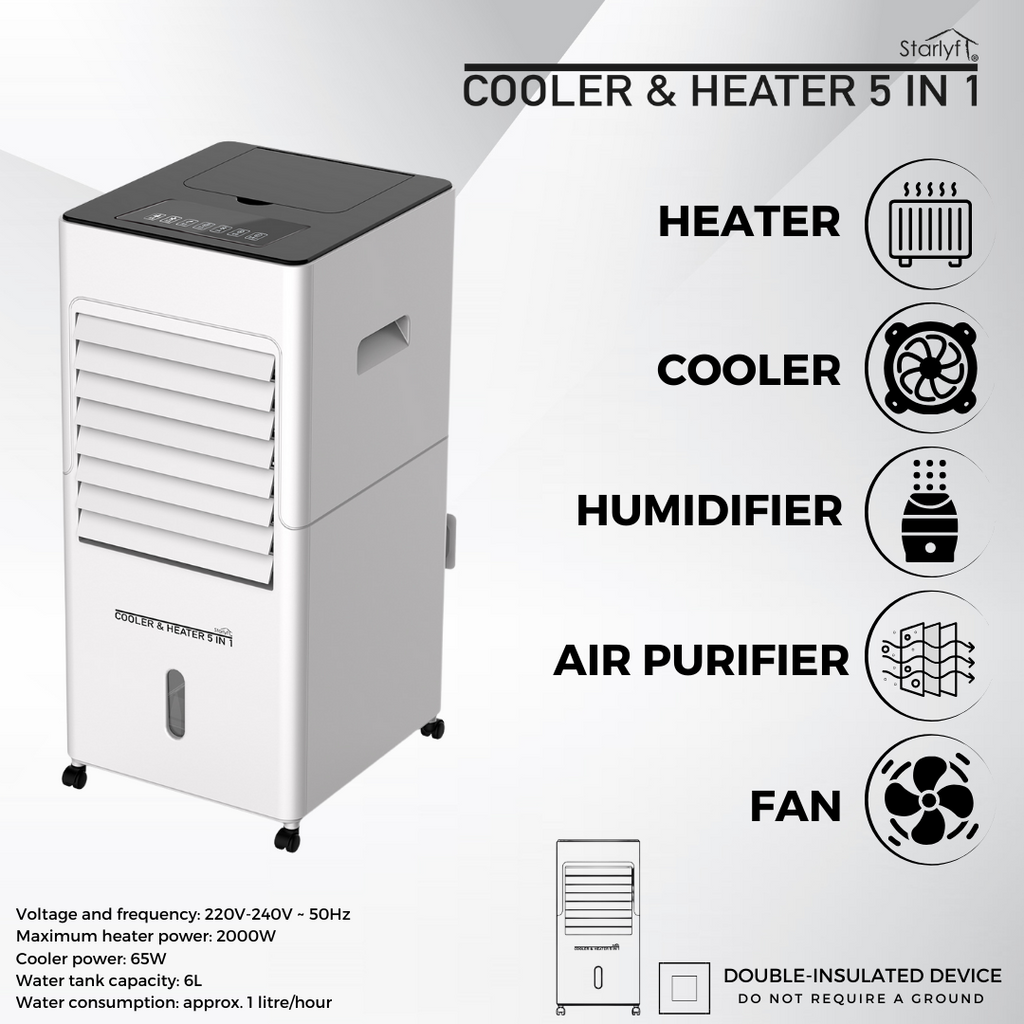Refrigerador de ambientes, calefactor, ventilador, humidificador y purificador de aire