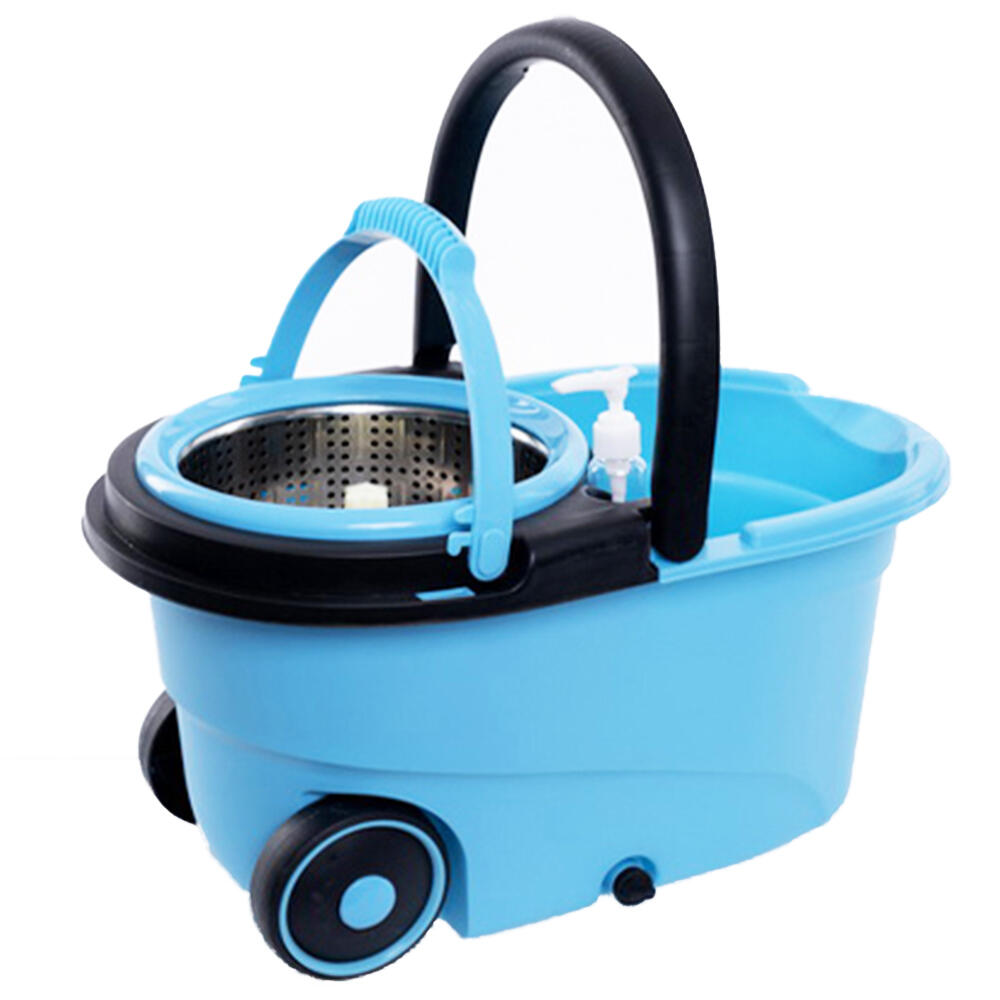 Fregona con Cubo Escurridor Inox y Ruedas - Mopa Giratoria 360º con 2 Recambios
