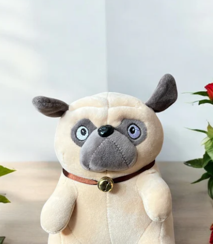 Peluche Perro Pug Adorable con Campanita - Super Suave
