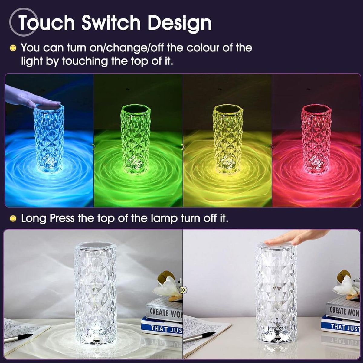 Lámpara Cristal LED Táctil RGB - Mesa 16 Colores con Mando