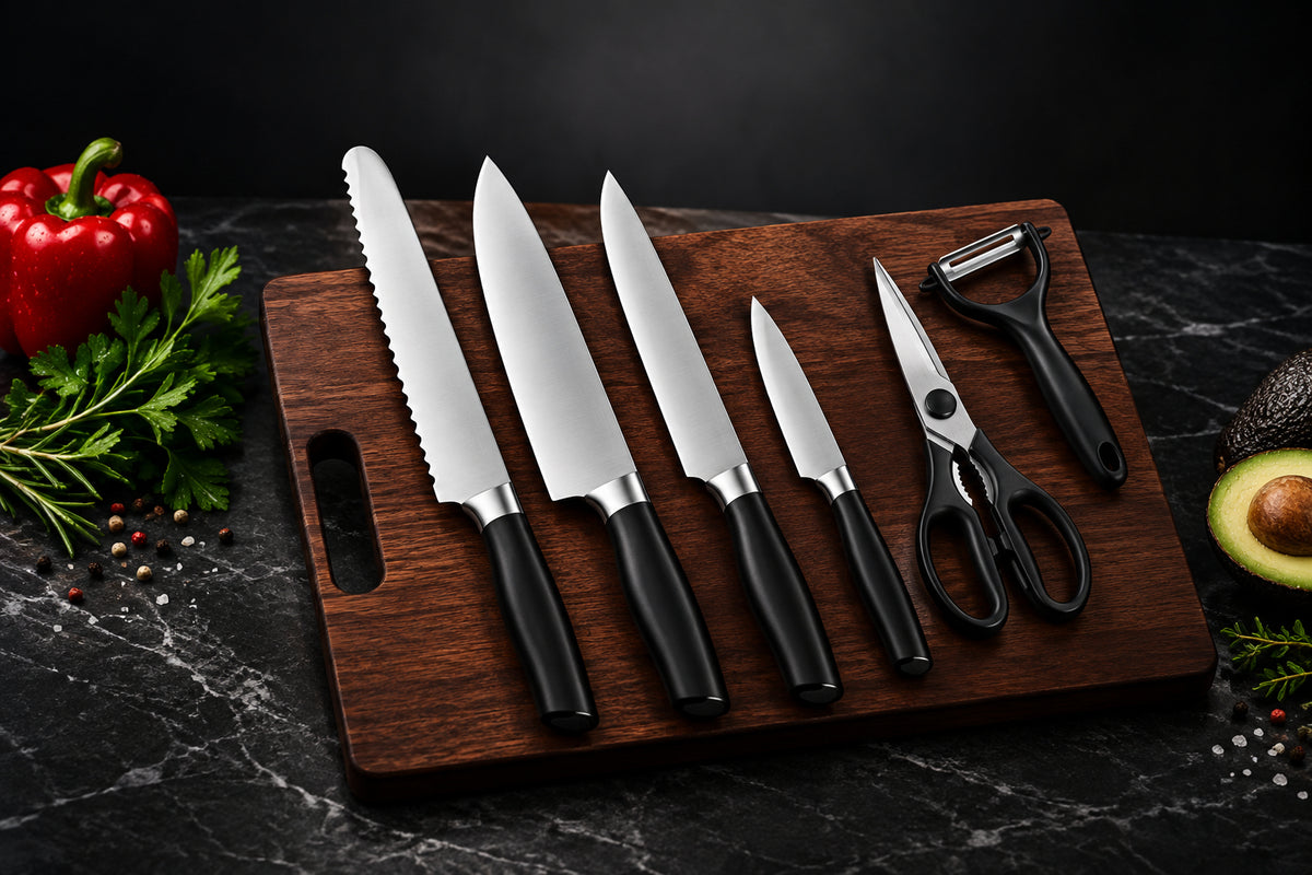 Set de Cuchillos de cocina 6 Piezas con Pelador y Tijera