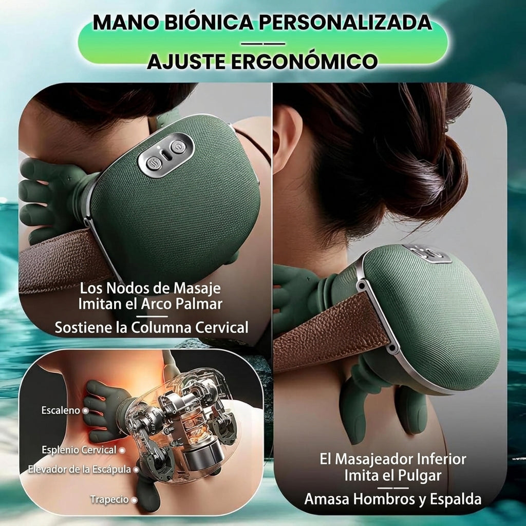 Masajeador Cervical y Espalda 4D con Calor - Mano Biónica - Alivio Instantáneo Cuello