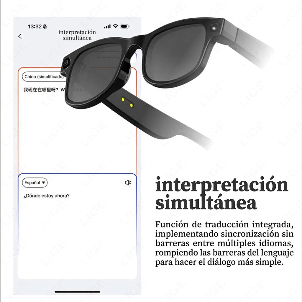 Gafas Inteligentes con IA 📷 - Traducción en Tiempo Real + Cámara + Llamadas Bluetooth