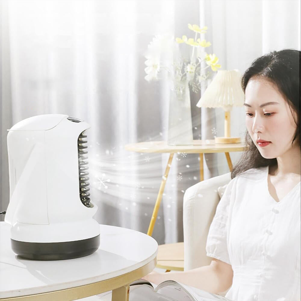 Aire Acondicionado Portátil USB Ventilador con Niebla de Agua, Humidificador y Luces LED Enfriador Personal Recargable