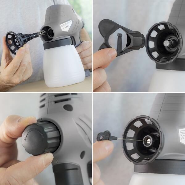 Pistola para Pintar Eléctrica 700W con Depósito 800ml, 3 Boquillas y Flujo Regulable