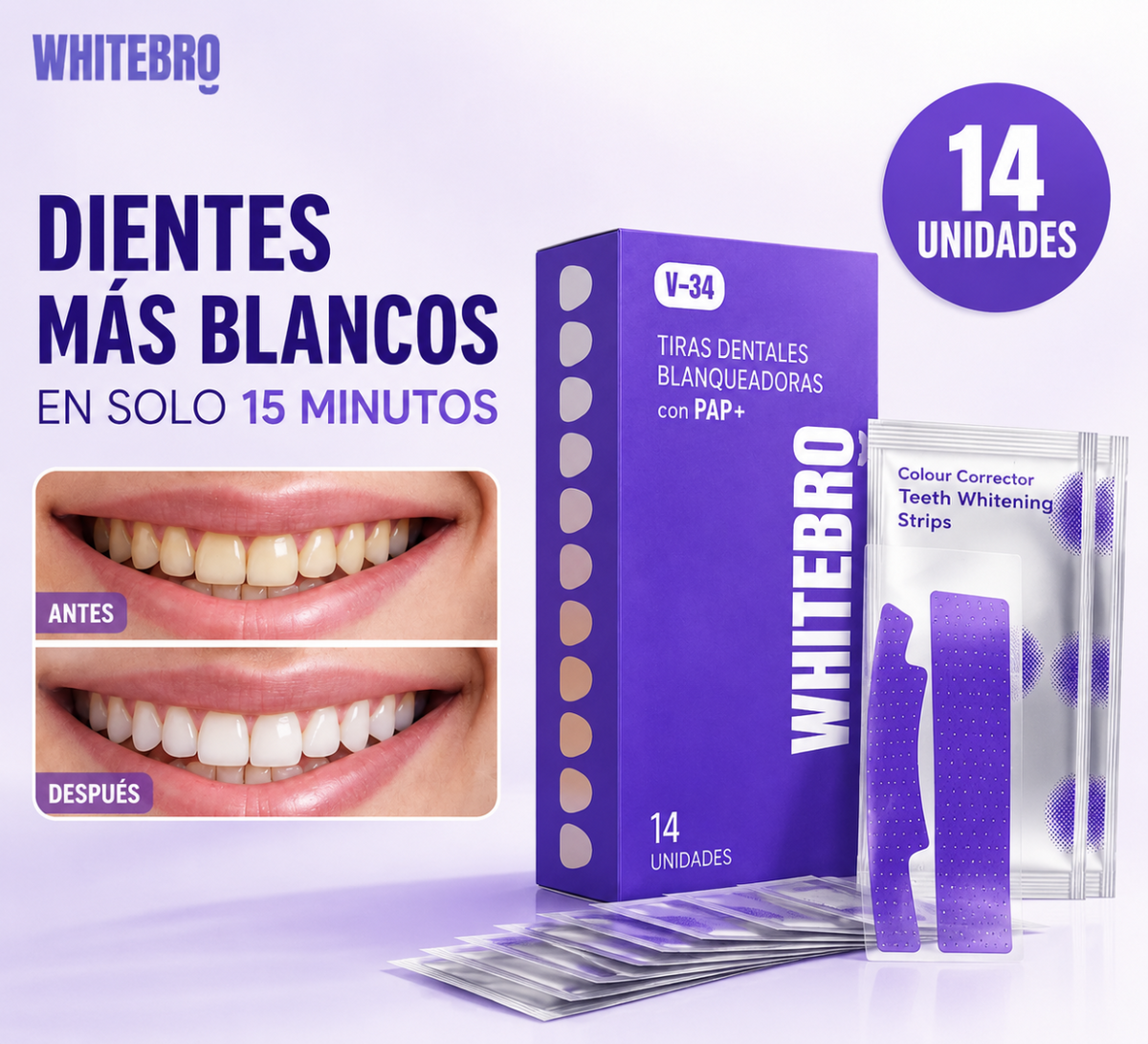 Tiras Blanqueadoras Dentales V34 (14unidades)