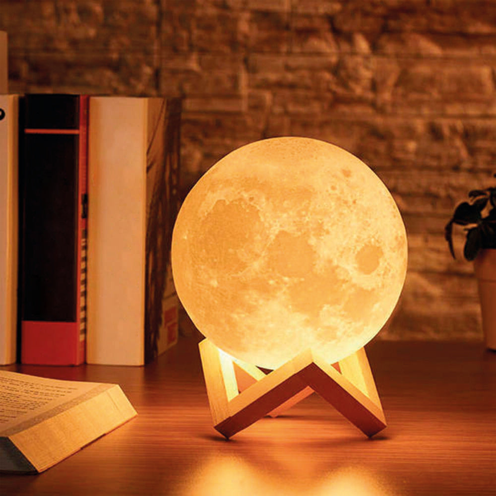 Lámpara Luna 3D 15cm 16 Colores con Mando y Soporte Madera