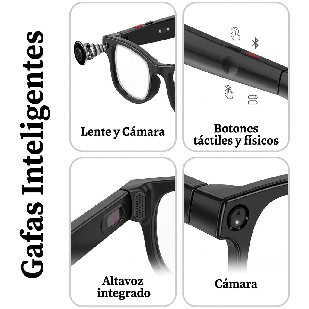 Gafas Inteligentes con IA 📷 - Traducción en Tiempo Real + Cámara + Llamadas Bluetooth