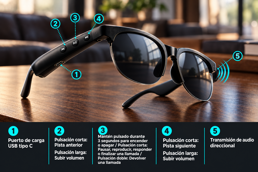 Gafas de Sol con Altavoz Bluetooth - Musica y Llamadas sin Auriculares