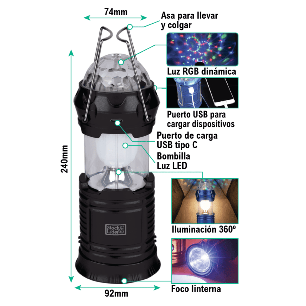 Lámpara Camping Solar 4 en 1
