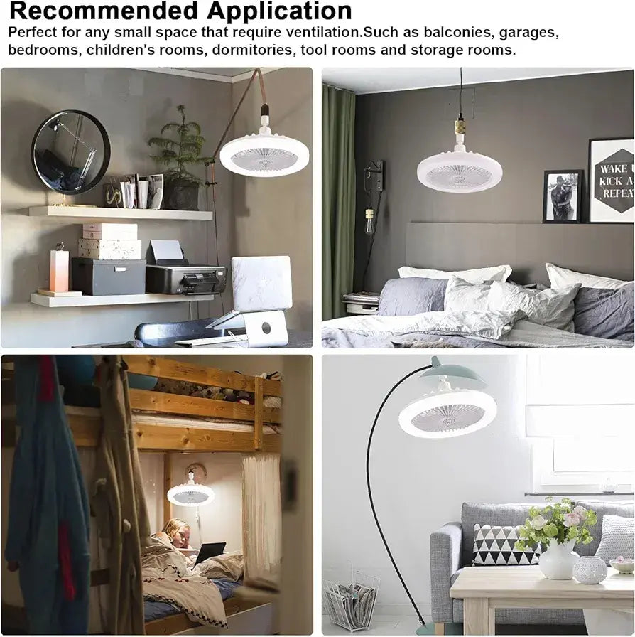 Lámpara y Ventilador Pequeño de Techo Silencioso con Luz LED - 2en1 con Mando 3 Velocidades