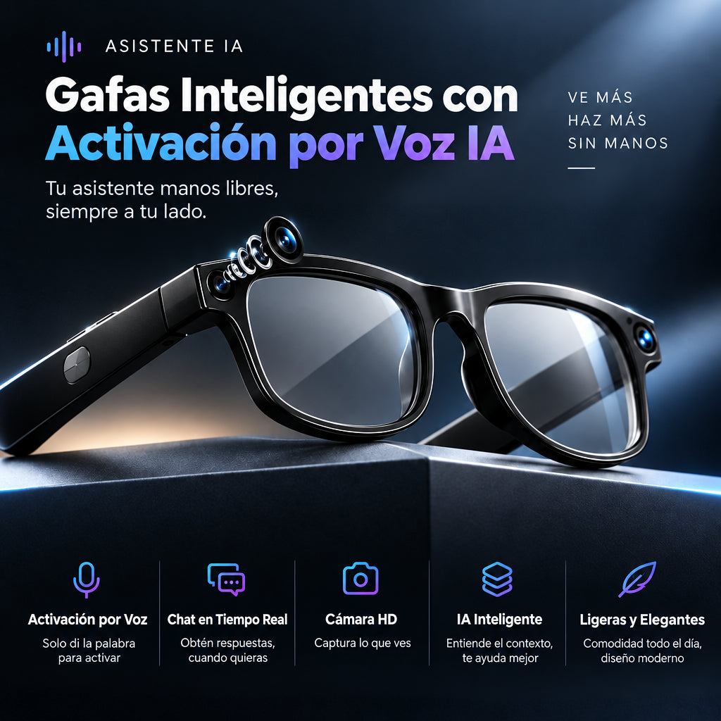 Gafas Inteligentes con IA 📷 - Traducción en Tiempo Real + Cámara + Llamadas Bluetooth