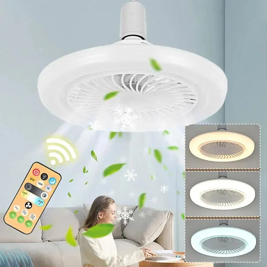 Lámpara y Ventilador Pequeño de Techo Silencioso con Luz LED - 2en1 con Mando 3 Velocidades