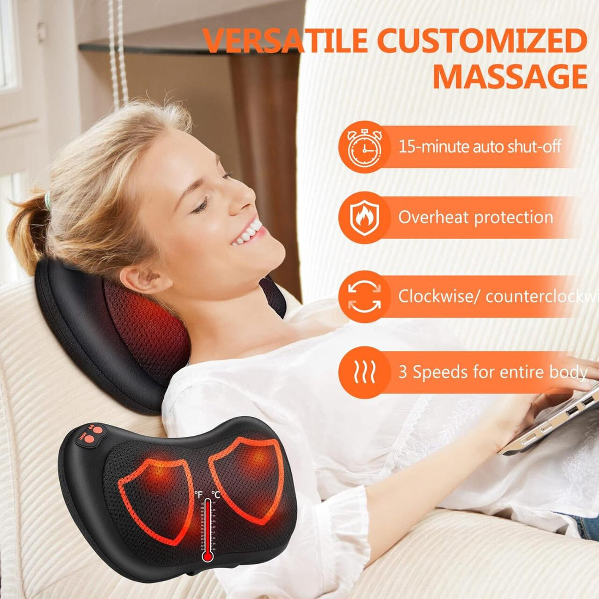 Cojín Masajeador Shiatsu con Calor - Cuello, Espalda y Lumbar
