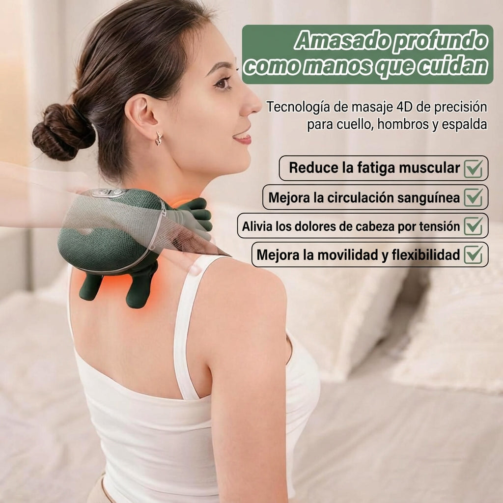 Masajeador Cervical y Espalda 4D con Calor - Mano Biónica - Alivio Instantáneo Cuello
