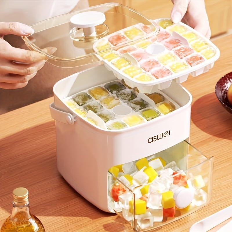 Máquina para Hacer Cubitos de Hielo 2 en 1 con Bandeja y Tapa 32 Cubitos