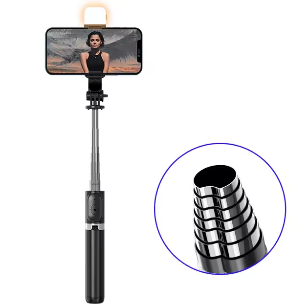 Trípode y selfie para móviles, con Bluetooth, rotación 360°, 1040 mm, con luz