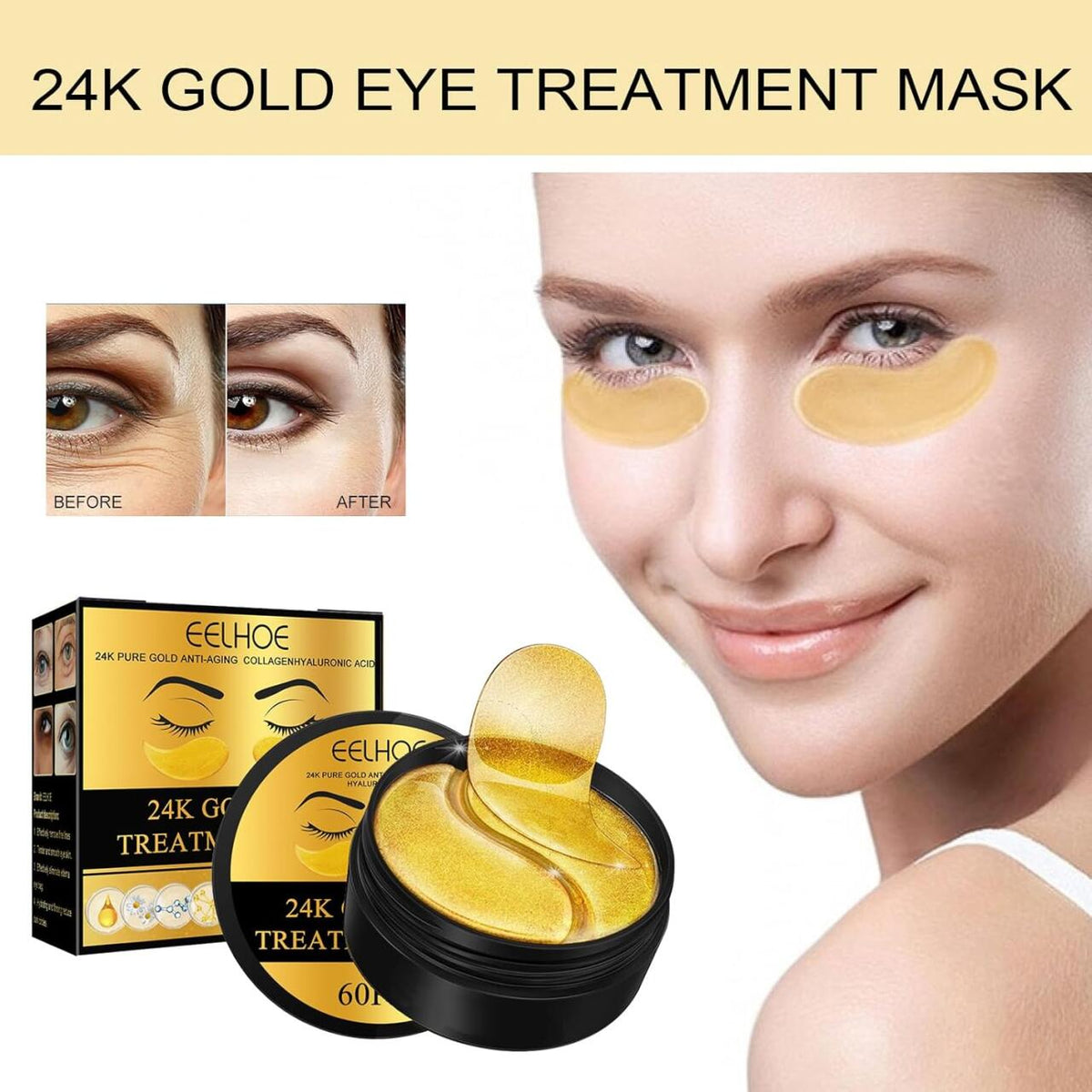 Parches de Oro 24K para Ojos – 60 Pcs