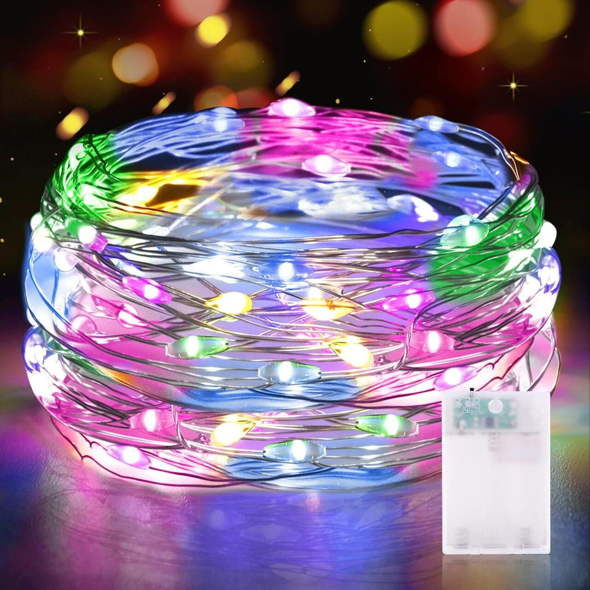 Guirnalda Luces LED 50 Multicolor Pila - 5M Navidad Exterior