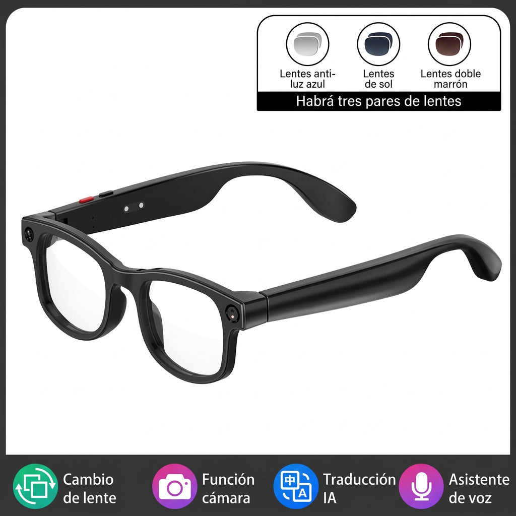 Gafas Inteligentes con IA 📷 - Traducción en Tiempo Real + Cámara + Llamadas Bluetooth