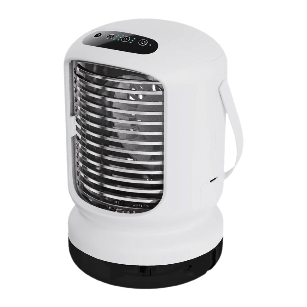 Aire Acondicionado Portátil USB Ventilador con Niebla de Agua, Humidificador y Luces LED Enfriador Personal Recargable
