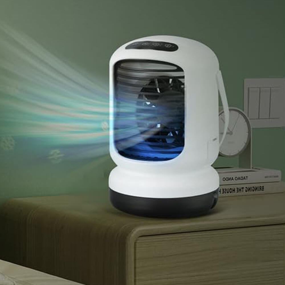 Aire Acondicionado Portátil USB Ventilador con Niebla de Agua, Humidificador y Luces LED Enfriador Personal Recargable