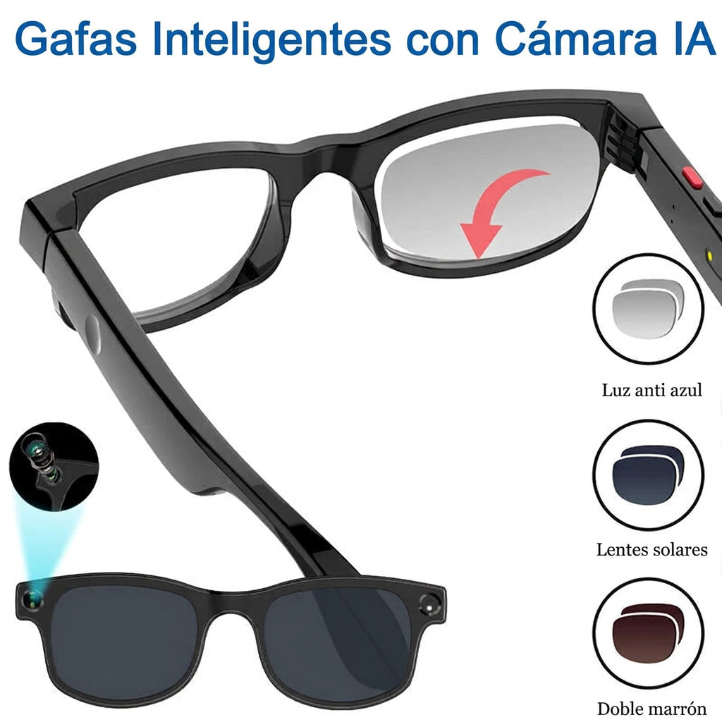 Gafas Inteligentes con IA 📷 - Traducción en Tiempo Real + Cámara + Llamadas Bluetooth
