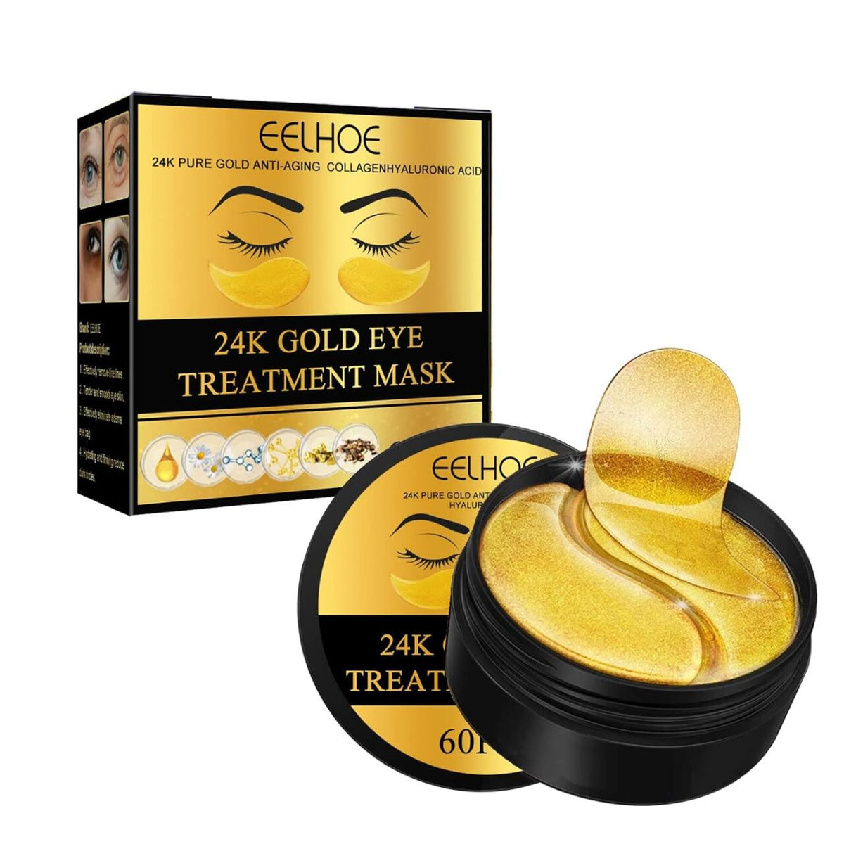 Parches de Oro 24K para Ojos – 60 Pcs