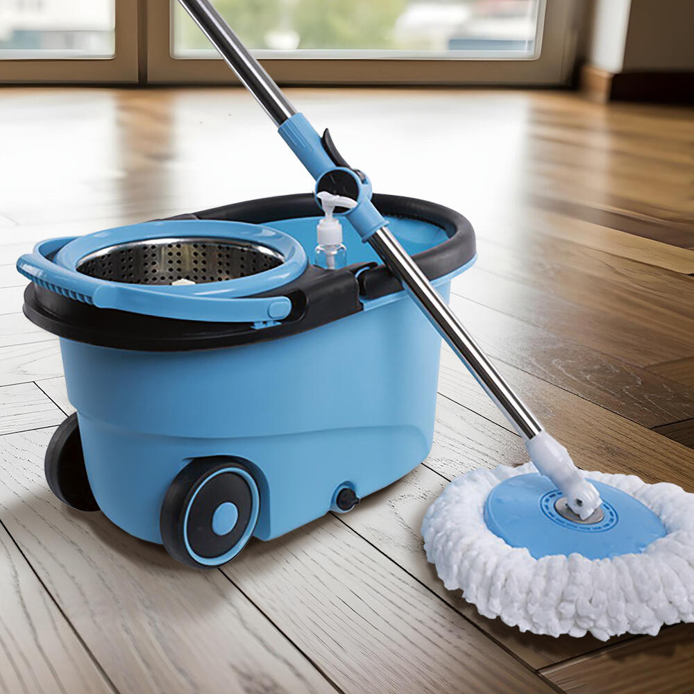 Fregona con Cubo Escurridor Inox y Ruedas - Mopa Giratoria 360º con 2 Recambios