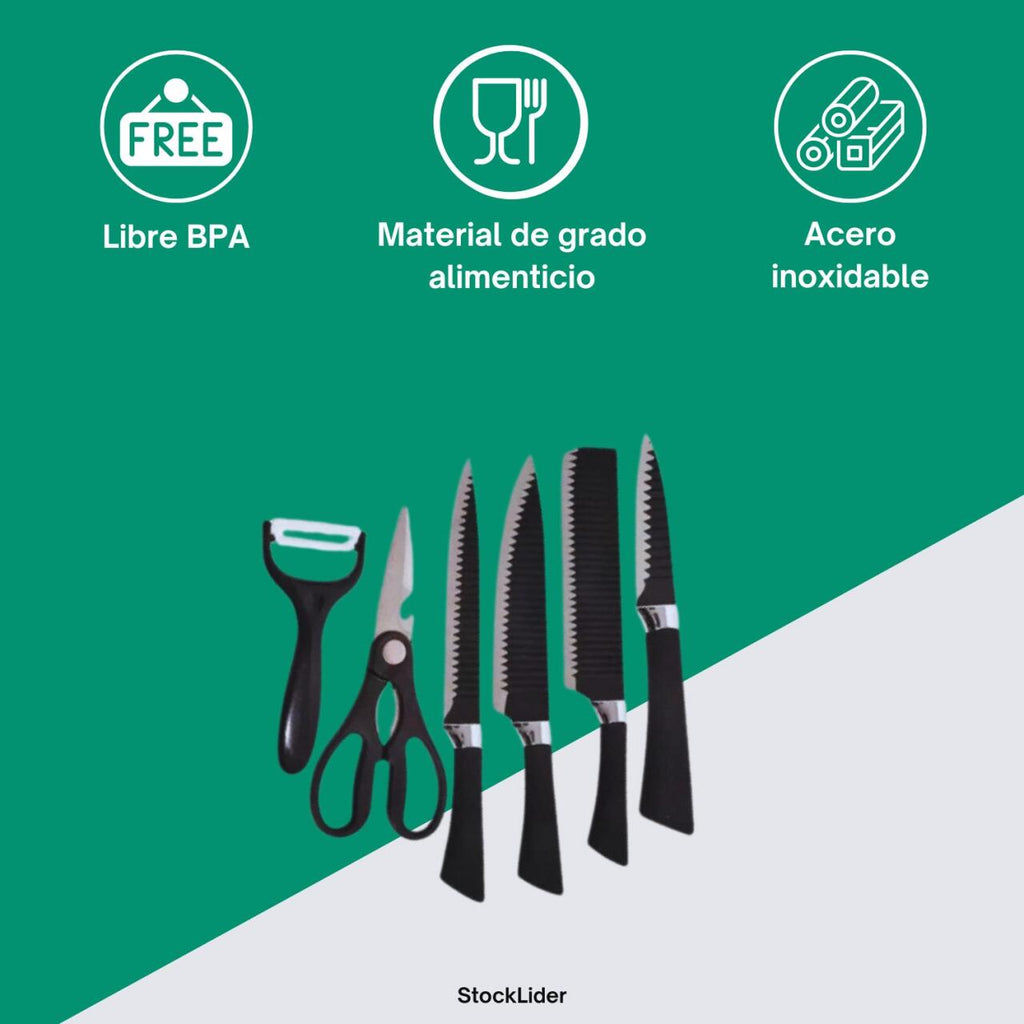 Set de Cuchillos de cocina 6 Piezas con Pelador y Tijera
