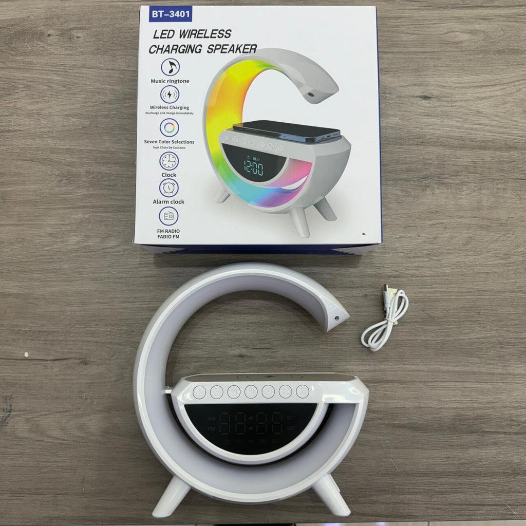 Lámpara Despertador Grande 3 en 1 - Altavoz Bluetooth + Carga inalámbrica + Luz Led