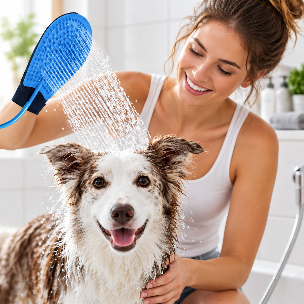 Guante Ducha Cepillo para Perros con Manguera