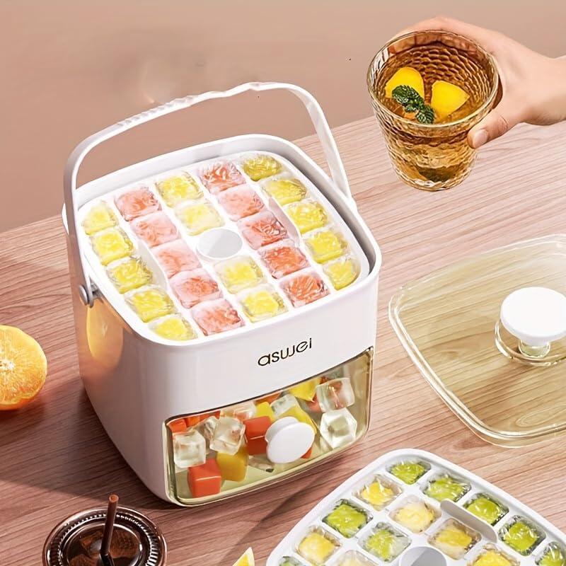 Máquina para Hacer Cubitos de Hielo 2 en 1 con Bandeja y Tapa 32 Cubitos