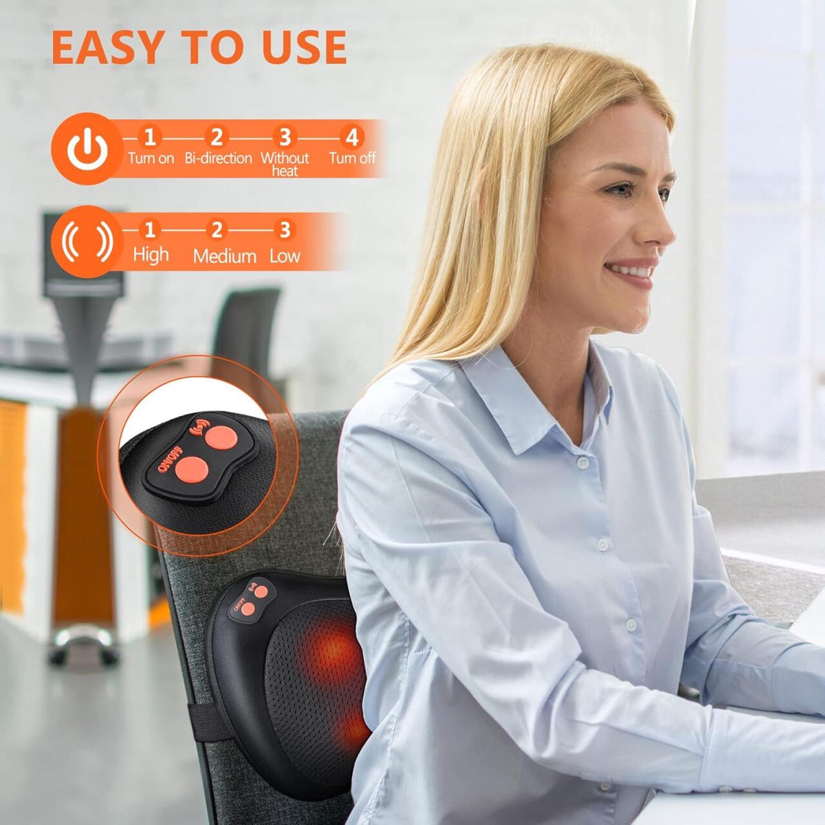 Cojín Masajeador Shiatsu con Calor - Cuello, Espalda y Lumbar