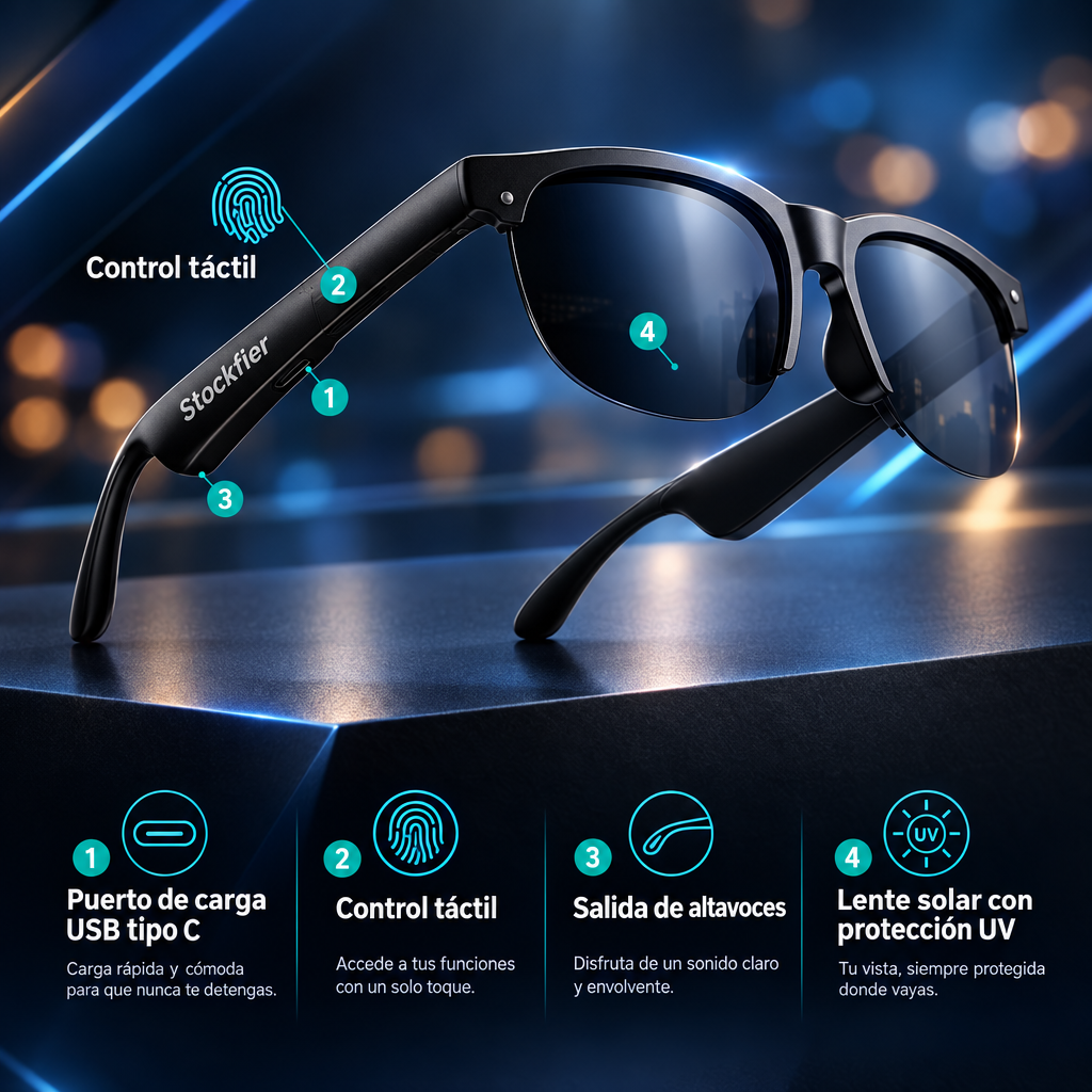 Gafas de Sol Inteligentes con Traduccion IA, Llamadas y Control Táctil