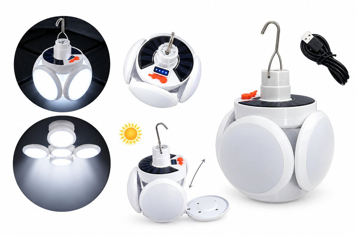 Lampara Solar de Emergencia Plegable - Bombilla LED Solar + USB 4 Modos