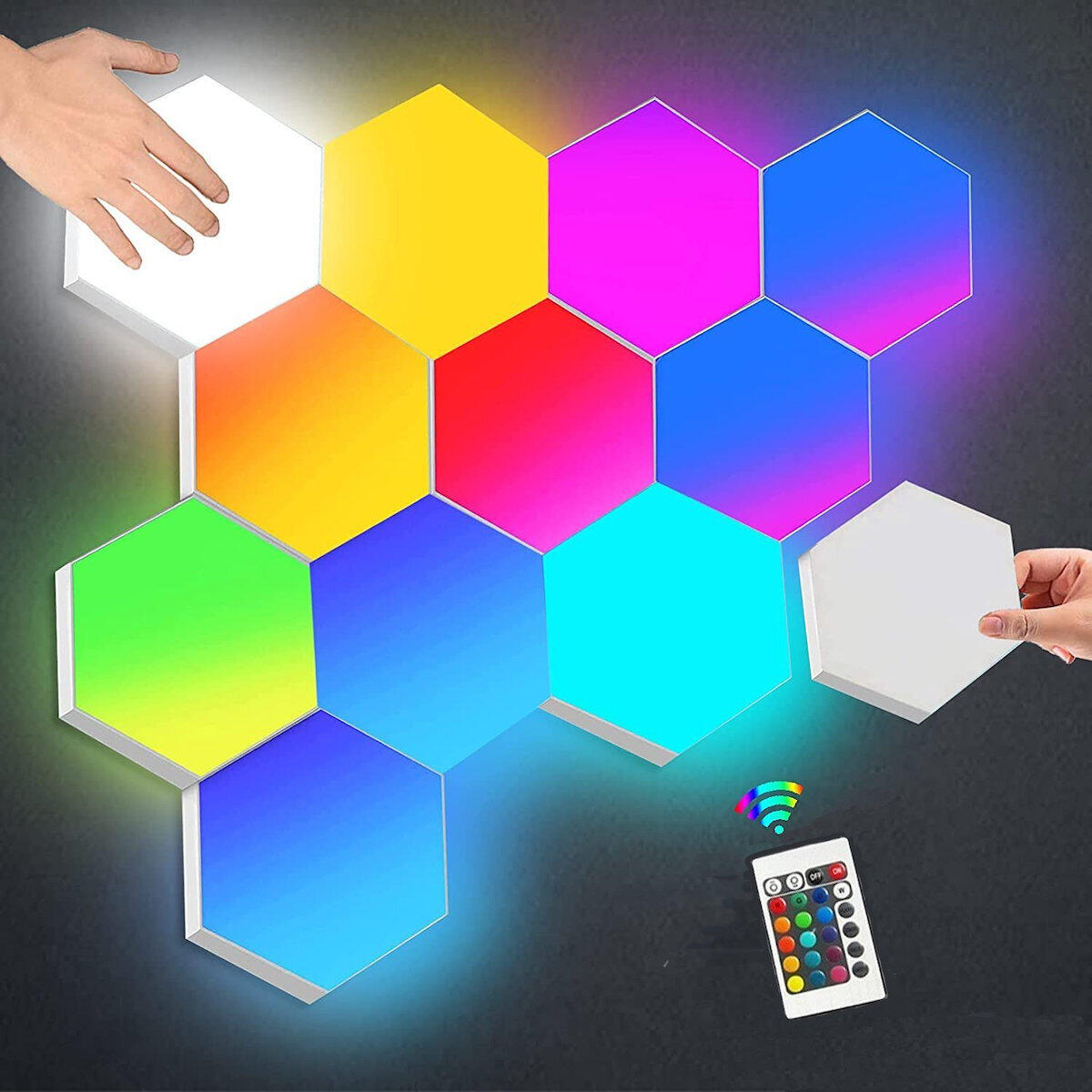 Panel LED Hexagonal Táctil - Luces RGB con Mando 6 Piezas