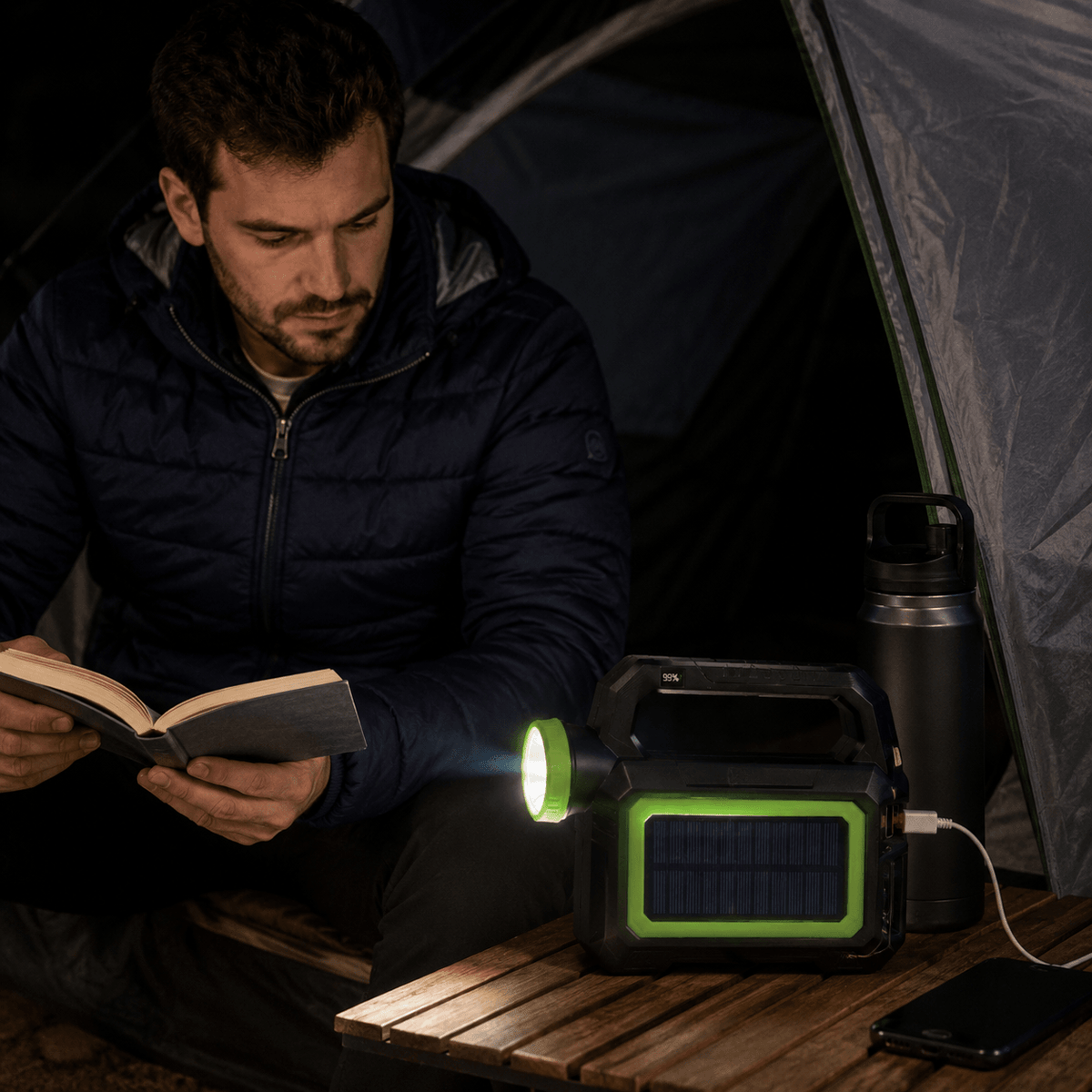 Foco Solar Portátil 4 en 1 - Linterna Solar PowerBank LED 1000LM