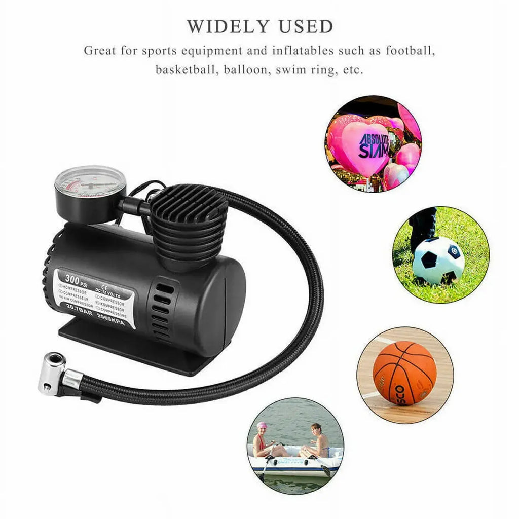 Compresor de Aire Portátil 12V 300 PSI para Neumáticos Coche con Manómetro