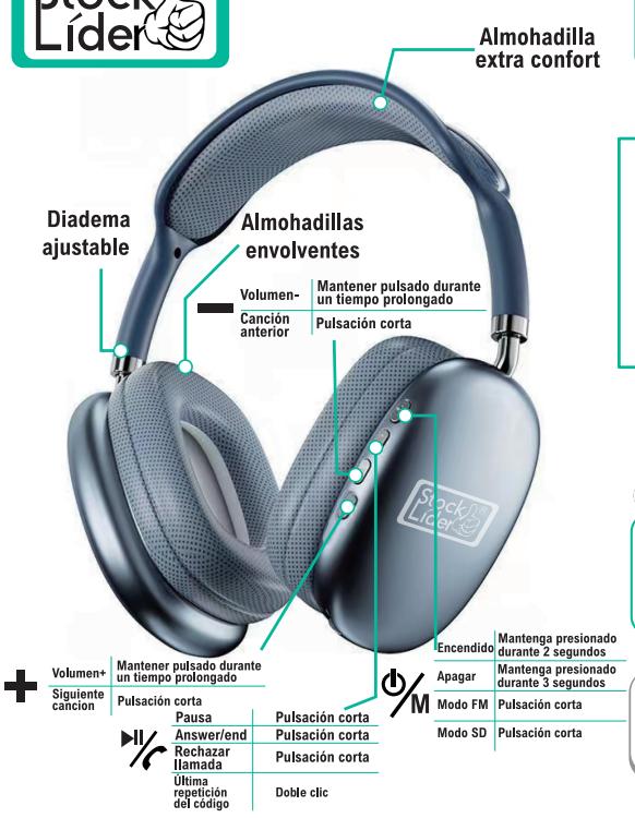 Auriculares Inalámbricos Bluetooth - Diadema Plegable - Batería 30H